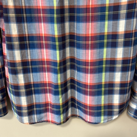 Johnnie O Ethan Hangin Out Button Front Plaid Cotton Shirt Wake Blue Size M - Picture 9 of 12